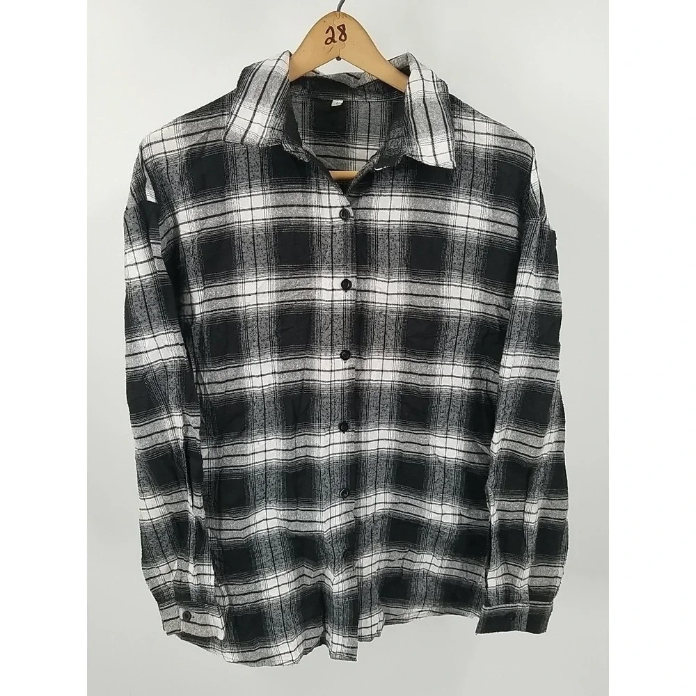 Shein Shirt Womens Large Plaid Flannel Button Up Long Sleeve‎ - Picture 3 of 6